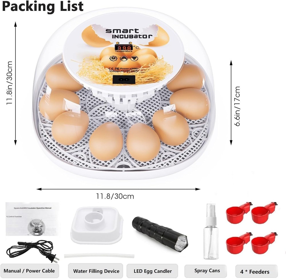 12-Egg Incubator for Chickens, Ducks, and Quails - Automatic Control