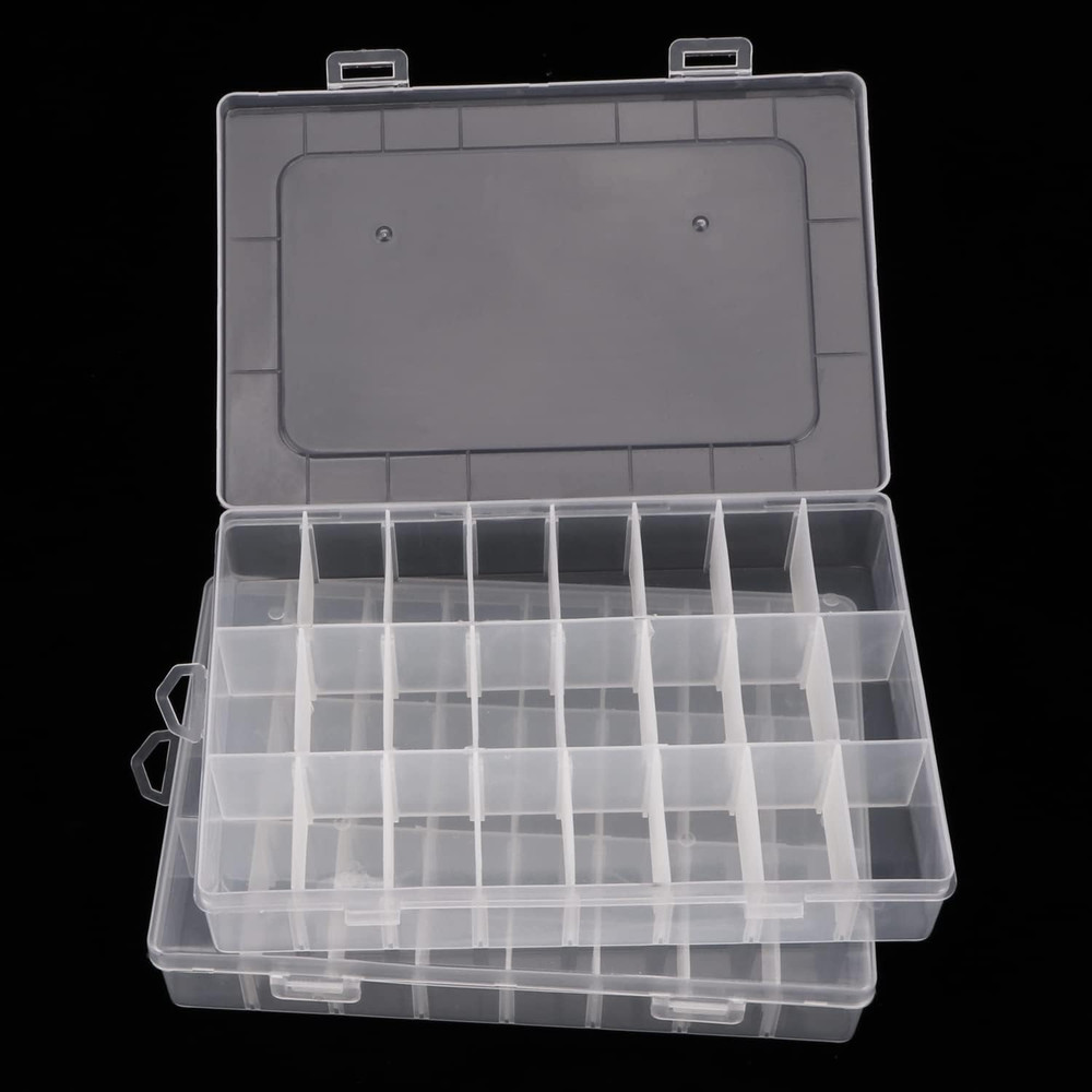 2 Pack 24 Grids Plastic Organizer Box Container Craft Storage Box, Clear