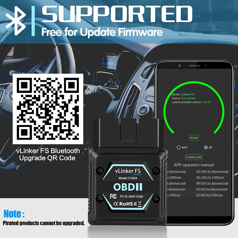 Vgate vLinker FS Bluetooth OBD2 Diagnostic Scan Tool for iOS, Android & Windows