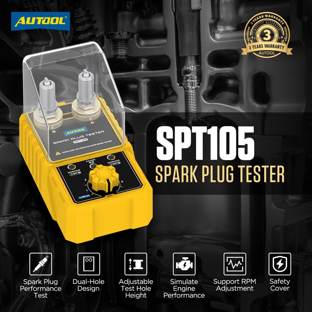 AUTOOL Spark Plug Tester Dual Hole Car Ignition System Diagnostic Test Tool 110V
