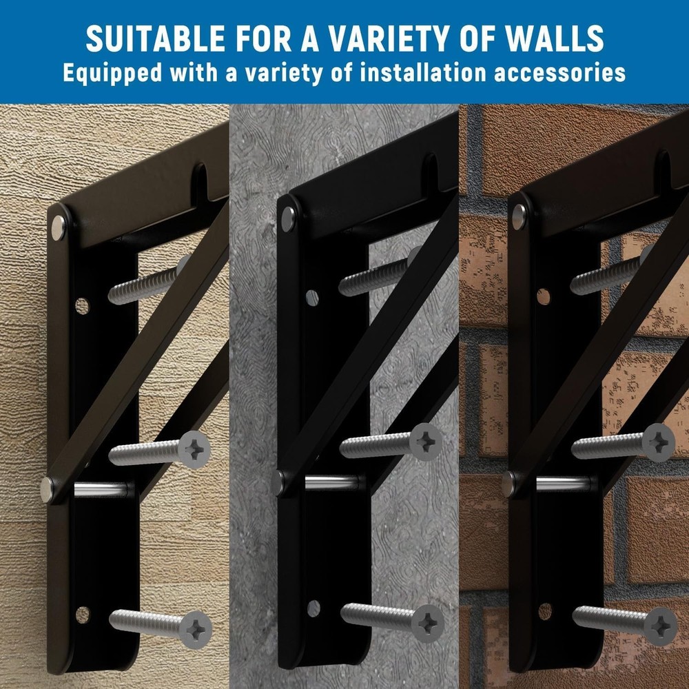 8 Inch Folding Shelf Brackets, Heavy Duty Wall Mounted Shelf Bracket, 2 Pack