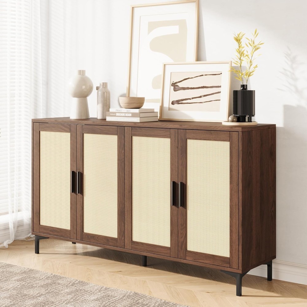 Storage Sideboard Buffet Cabinet Rattan Kitchen Buffet Cabinet Accent Organizer