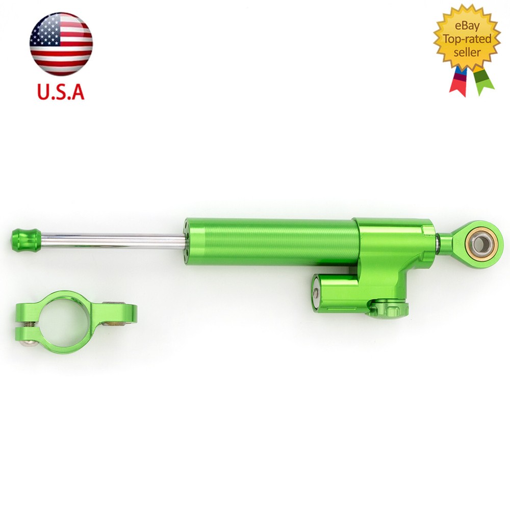 255mm Green CNC Steering Damper Linear Stabilizer Reversed Piston Universal
