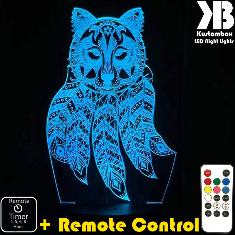 DREAM CATCHER WOLF 3D LED BATTERY & USB POWER NIGHT LIGHT + REMOTE CONTROL