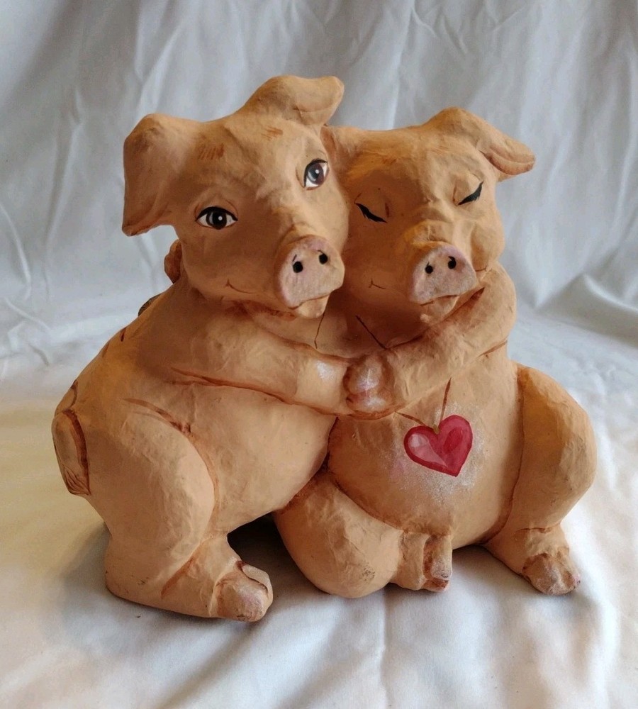 Paper Mache Hugging Pigs Planter