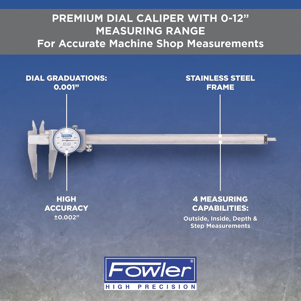 Precision 12" Dial Caliper Set with Magnetic Base & Black Indicator