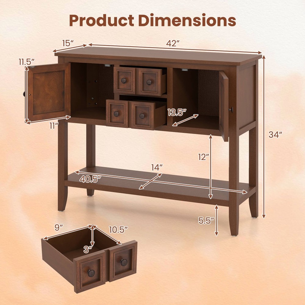 Buffet Sideboard Cabinet Entryway Console Table with 2 Doors and 2 Drawers