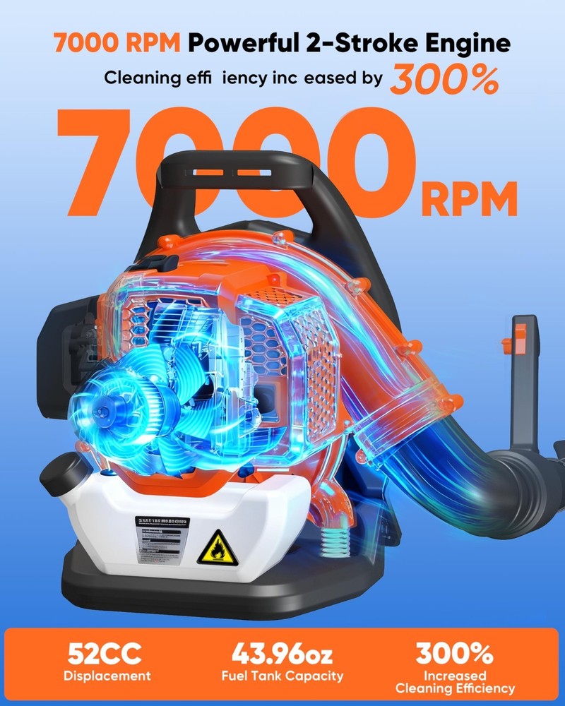 2-Stroke 52CC Gas Powered Backpack Leaf Blower Garden Yard Snow Grass Blower