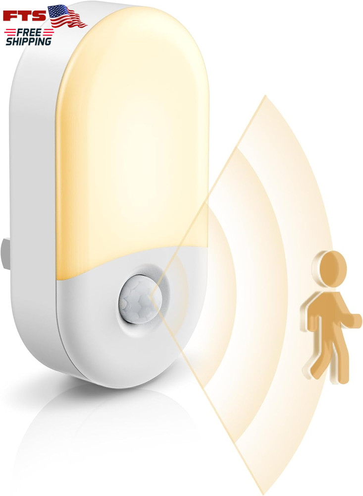 Motion Sensor Night Light Plug In Adjustable Brightness Warm White 2 Pack