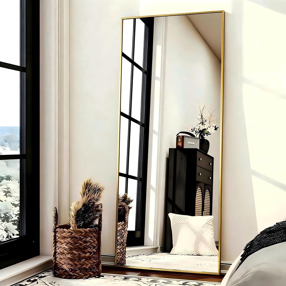 65"x 24" Rectangular Full Length Mirror Floor Body Mirror W/ Stand,Gold