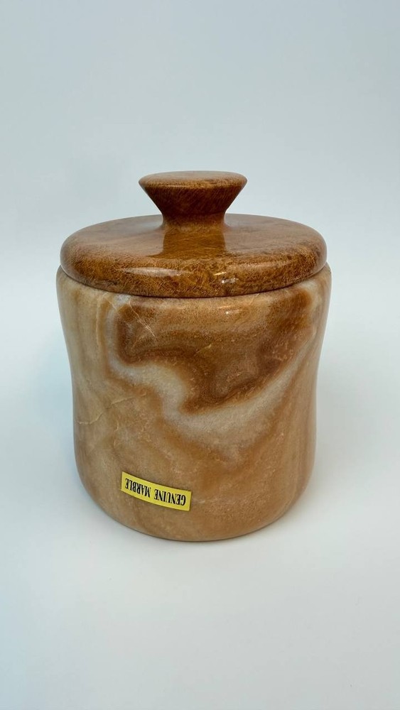 Genuine Marble Bathroom Vanity Jar With Lid Stone Container 2.30 lb