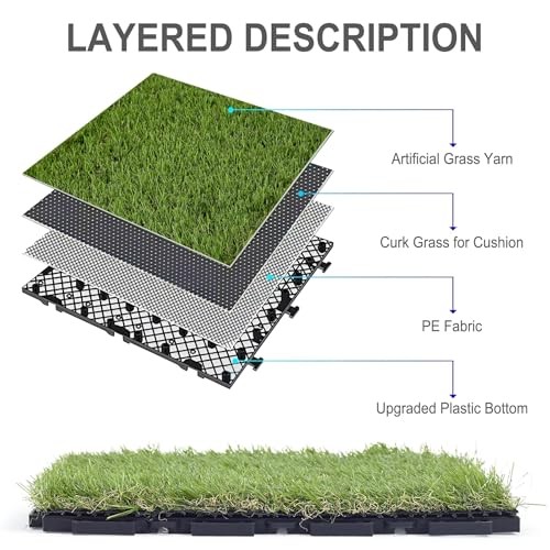 Artificial Grass Turf Tile 12"x12" Synthetic Turf Grass Self-Draining
