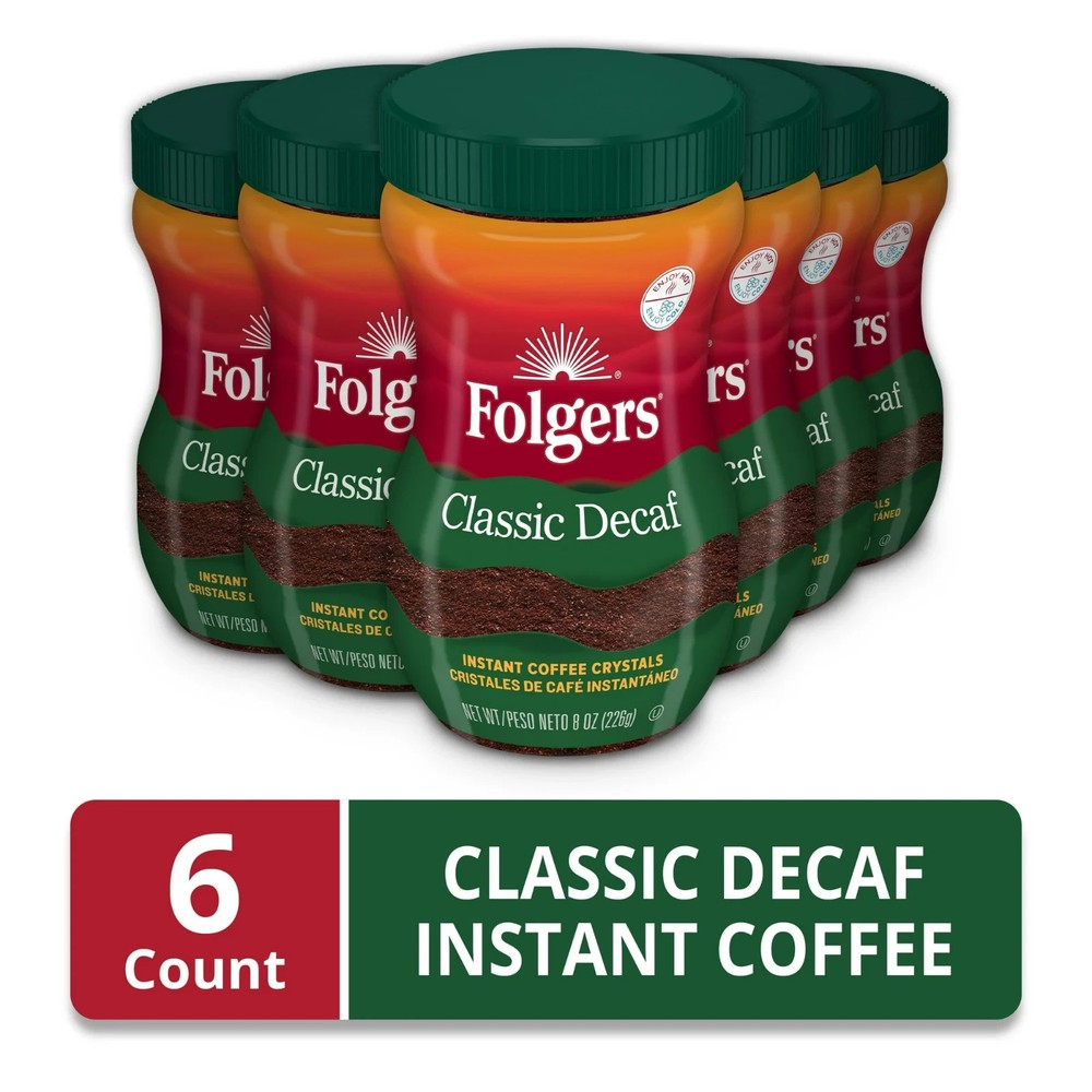 (6 pack) Folgers Classic Decaffeinated Instant Coffee, 8 oz Jar
