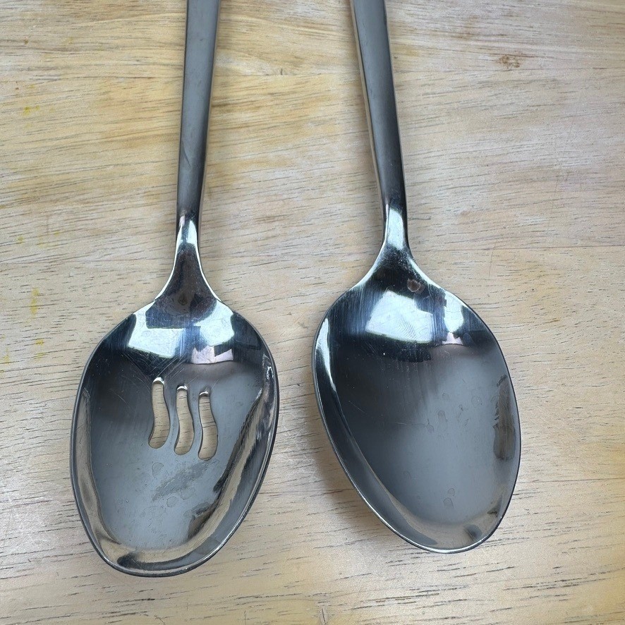 Oneida PORTER Serving Spoons 2pc Silver Stainless Steel Slotted & Solid Kitchen
