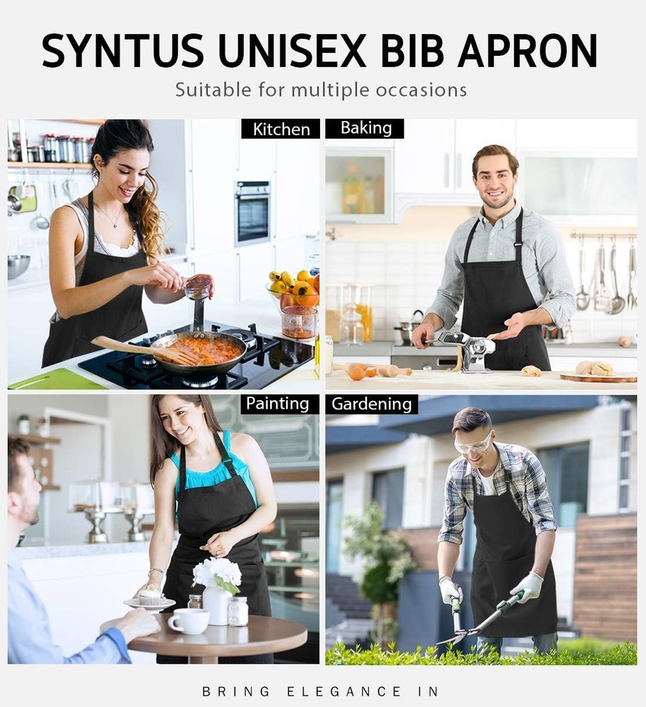 2 Pack Adjustable Bib Apron, Waterdrop Resistant with 2 Pockets, Machine Washabl
