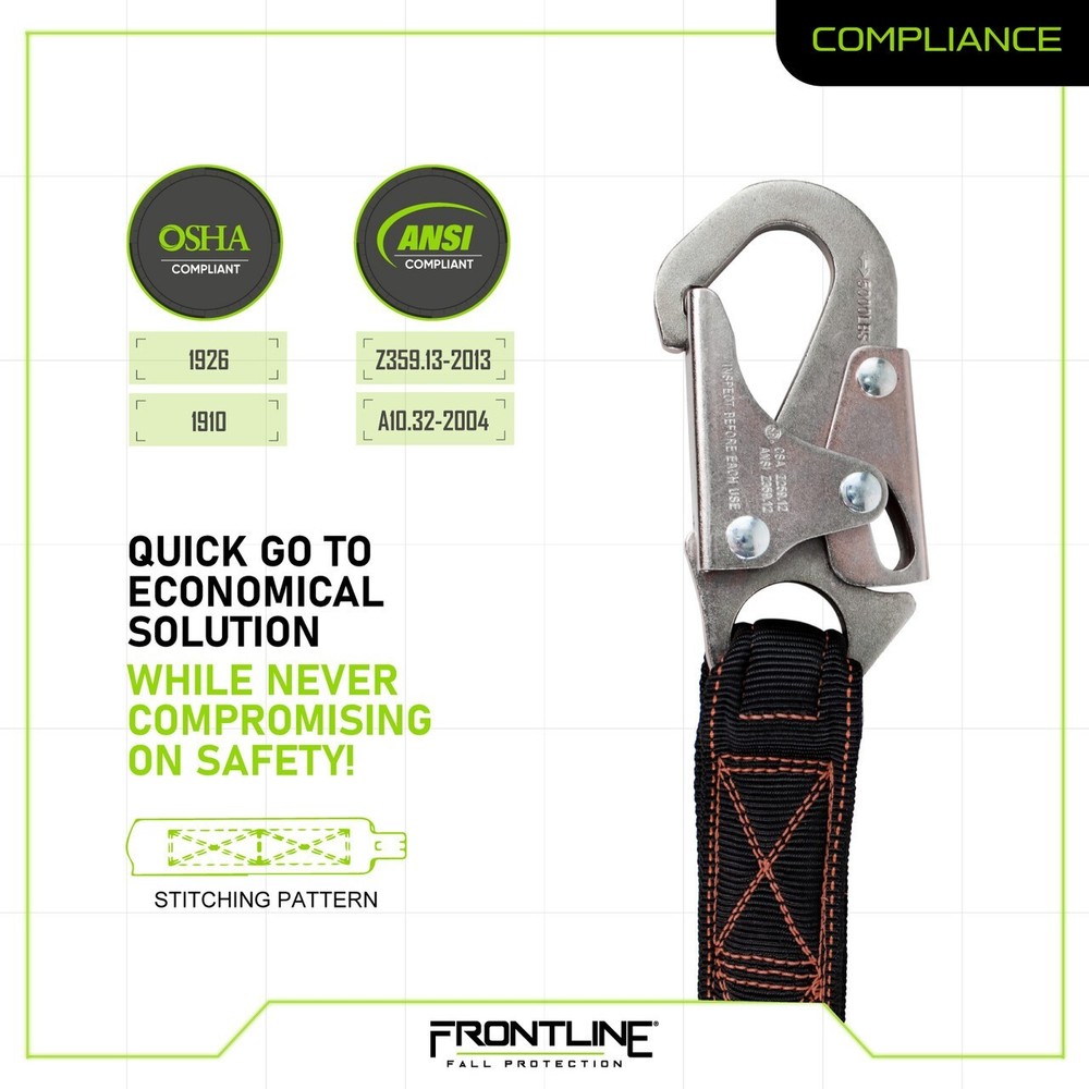 Frontline Combat 6' Double Leg Snaphook Lanyard with Internal Shock Absorber