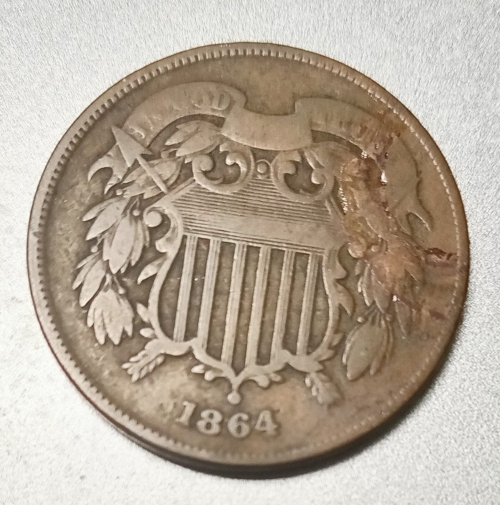 1864 2 Cent Piece Civil War Era Copper Coin
