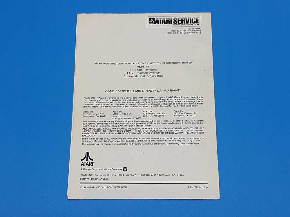 Kangaroo Atari 2600 Authentic Manual Only