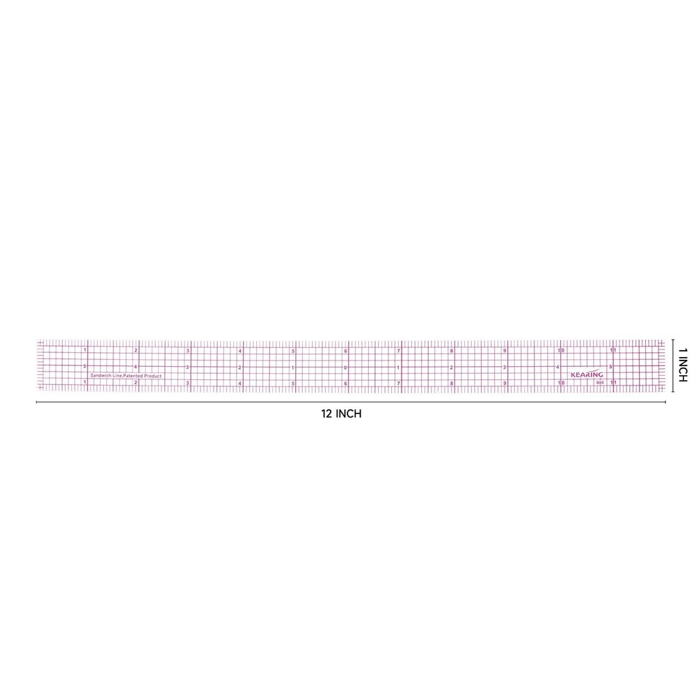 KEARING 1" x 12" Clear Sewing Graph Ruler, Transparent Pattern Making Ruler f...