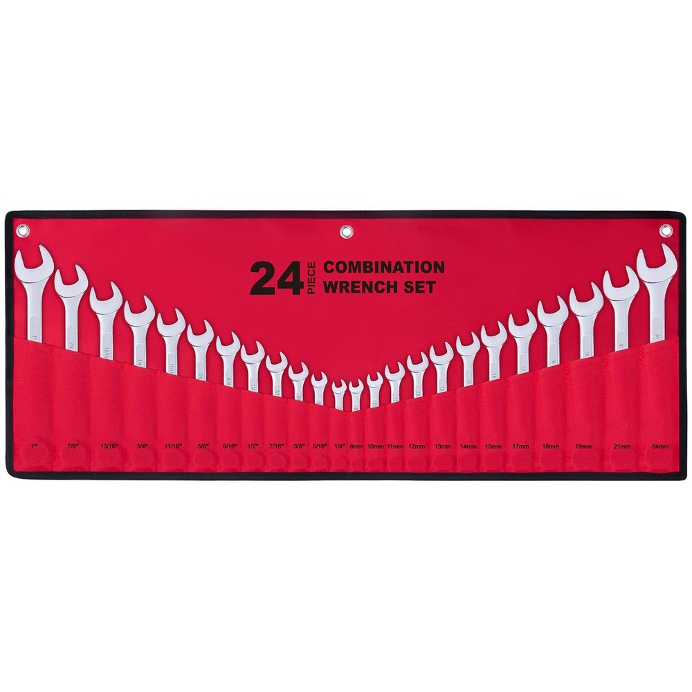 24-Piece All-Purpose Master Combination Wrench Set with Roll-up Pouch