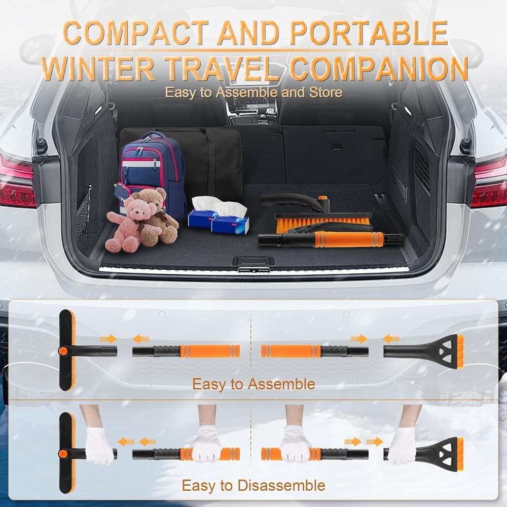 32" Extendable Ice Scraper & Snow Brush for Car Windshield, 360° Rotating Sno...