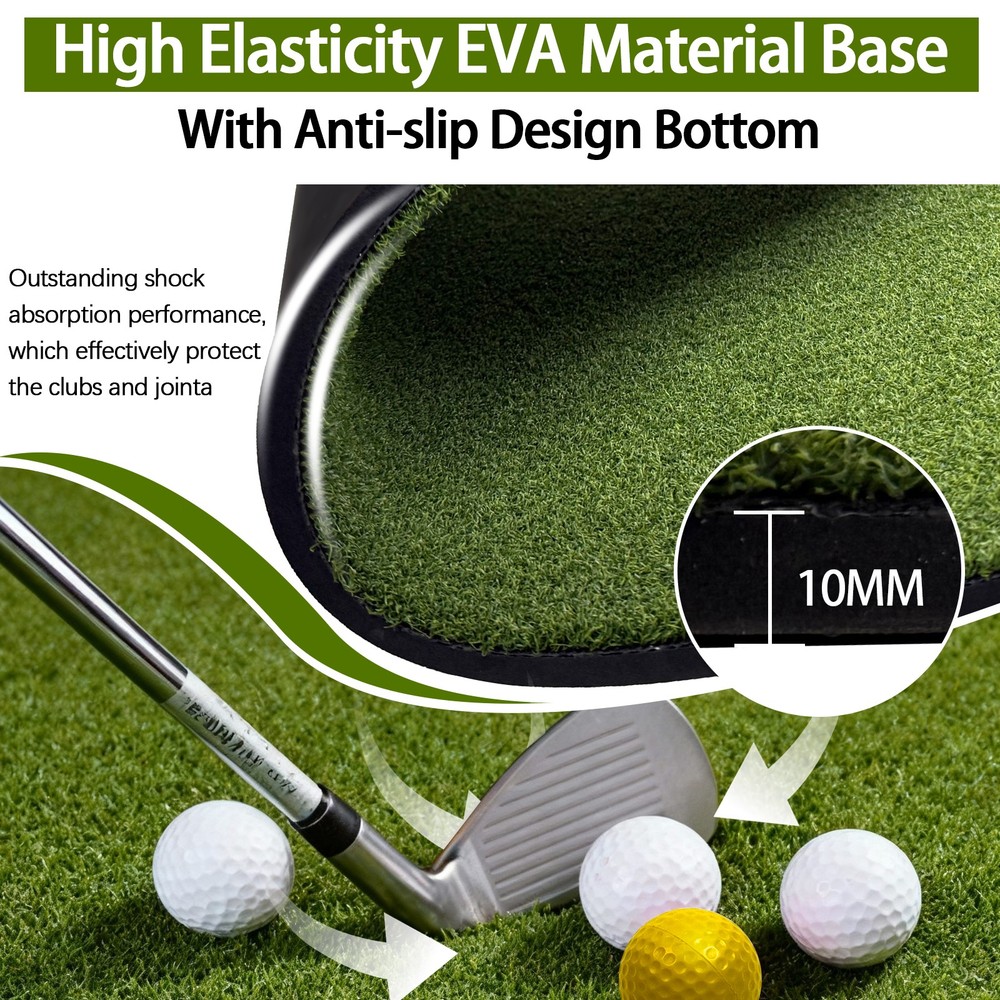 5x4ft Golf Hitting Mat - 26mm 3-Layer Turf, 6 Tee Holes, Includes Balls & Tee