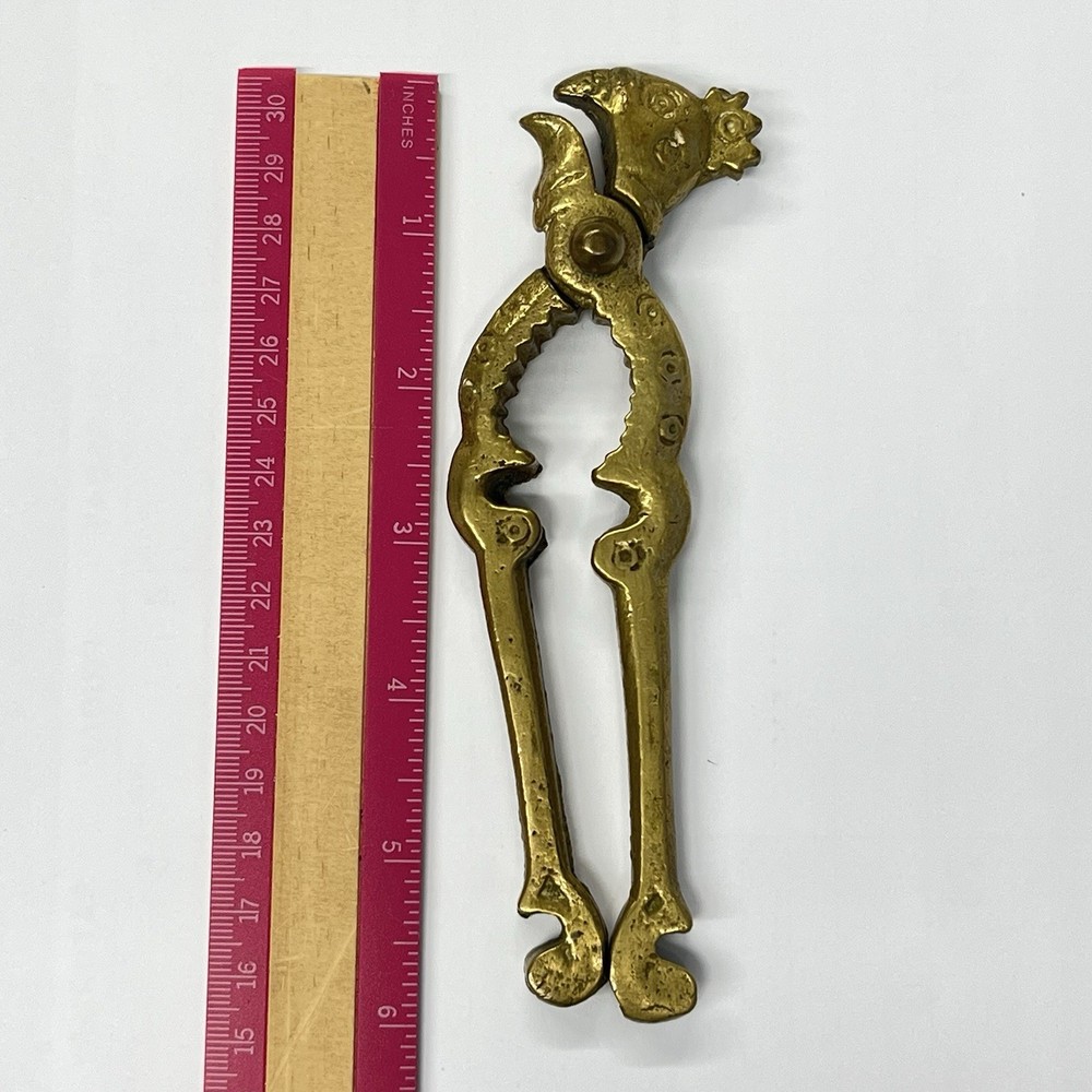 VTG Solid Brass Rooster Chicken Nutcracker Figural Rustic Farmhouse Cabincore