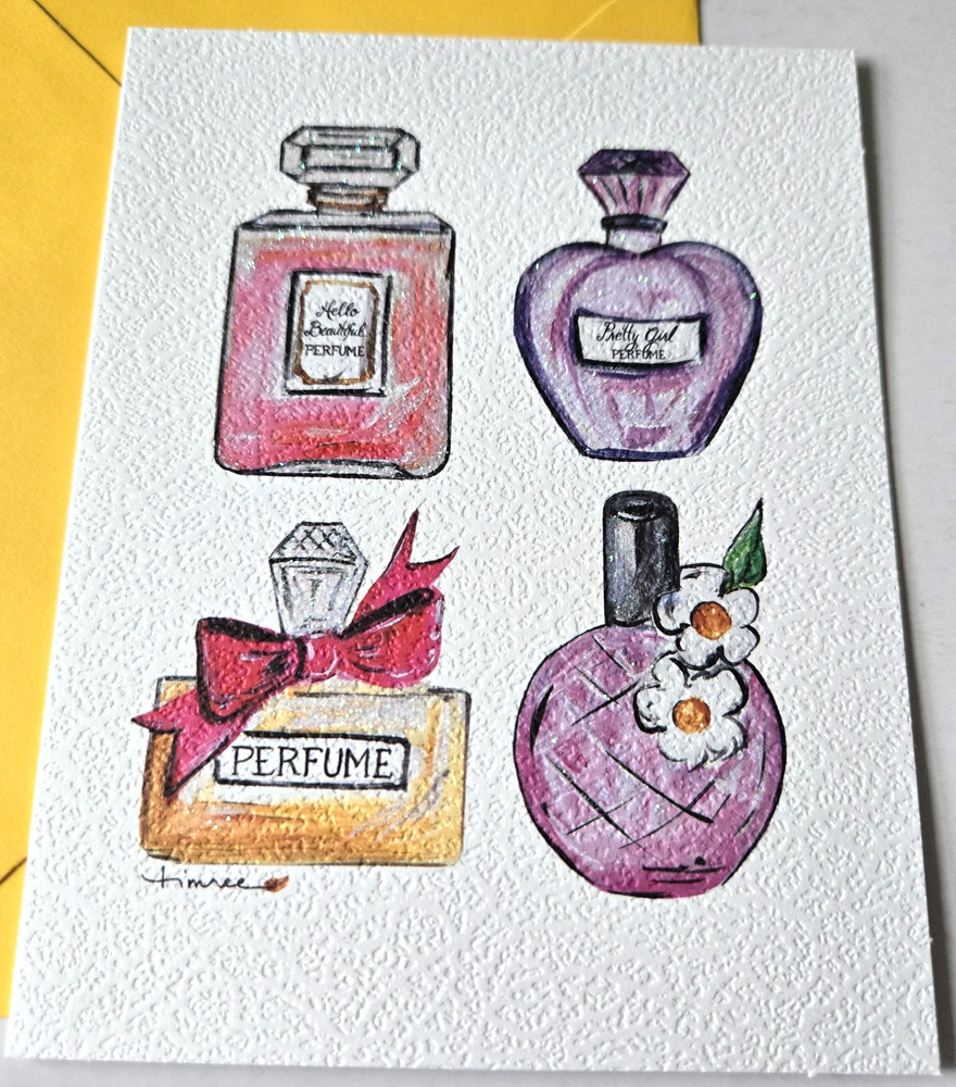Greeting Card Blank Note Card Glittery Perfume Bottles