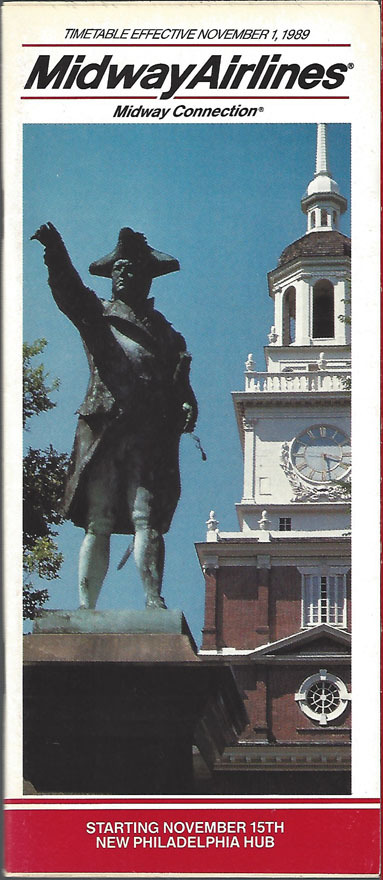 Midway Airlines system timetable 11/1/89 [6105] Buy 4+ save 25%