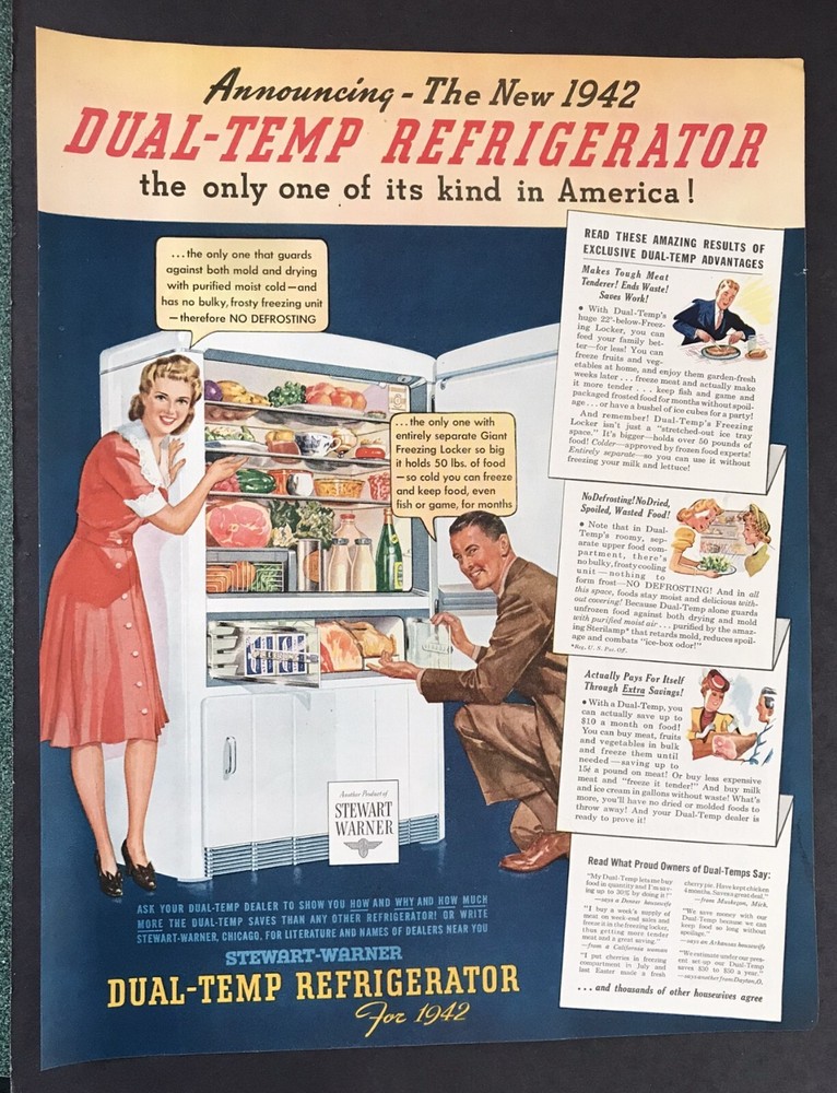 1942 Dual-Temp Refrigerator original   Ad