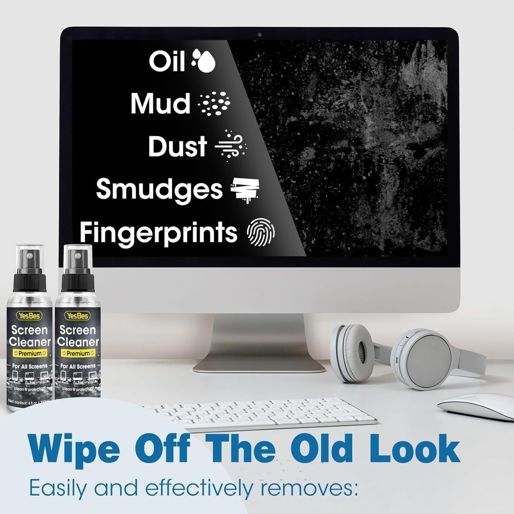 4 Pack 4oz Screen Cleaner Spray + 2 Microfiber Cloths – TV & Computer Use