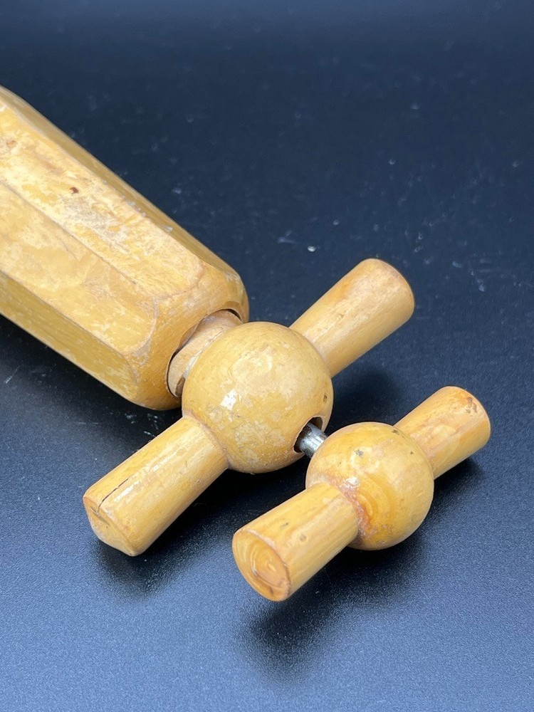 Vintage Wooden Manual Wine CORKSCREW Hand Tool 7" Rustic Barware
