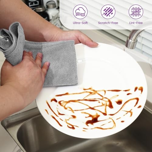 Microfiber Cleaning Cloths-12 Pack,Microfiber Towels for Cars & Grey