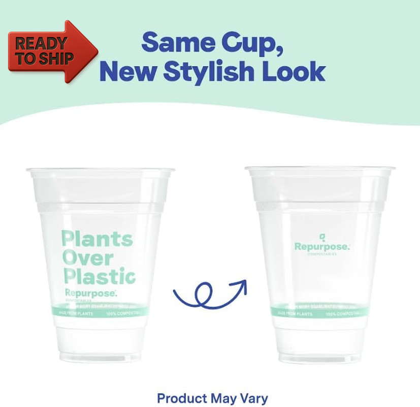 Repurpose 100% Compostable Plant-Based Clear Cold Cup | 16 Ounce Party Cups | 5