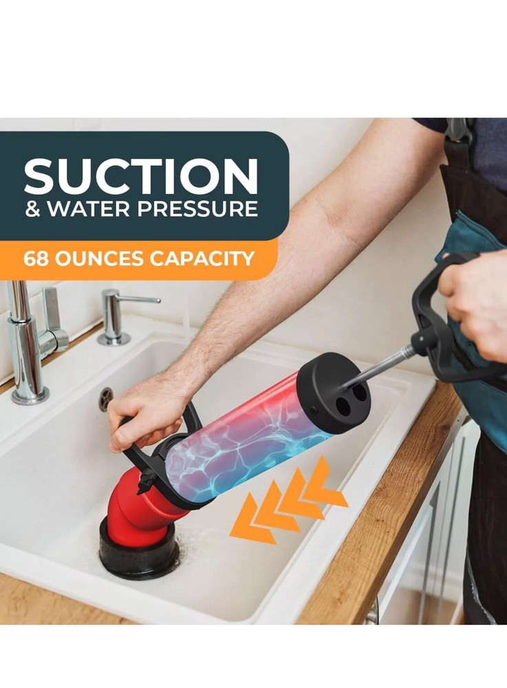 Drain Blaster with 3 Attachments [68oz Volume] - High Pressure Air Plunger Fo...