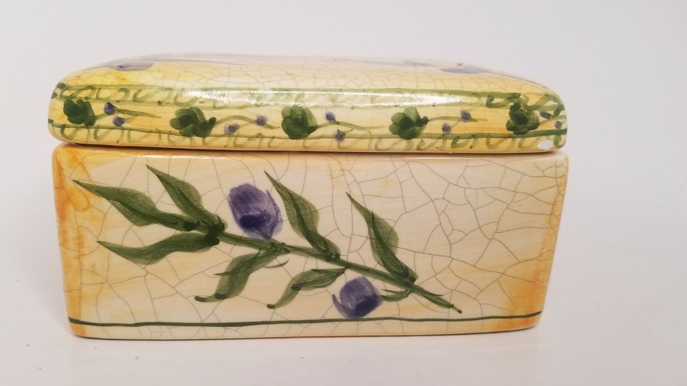 Crackle Yellow Rectangle Ceramic Box purple Olives with branches storage