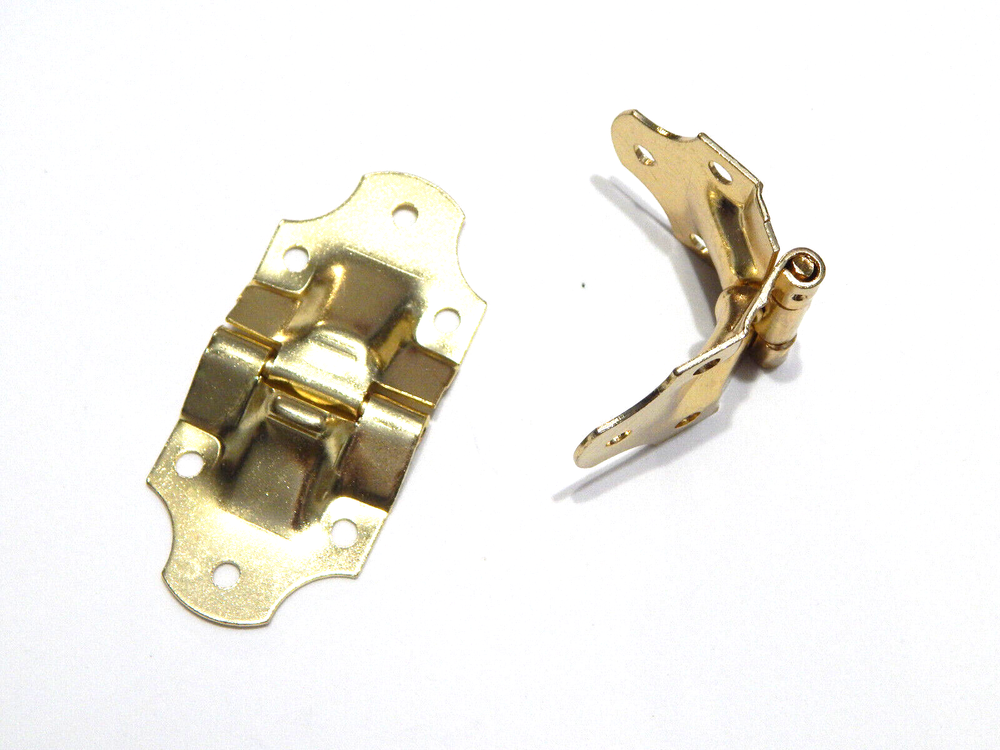 Antique Trunk Hinge With Built in Stop Brass Plated Pair