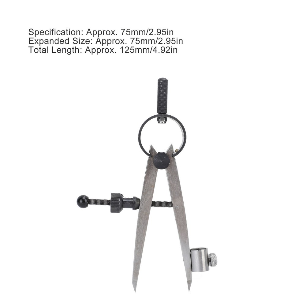 Flat Leg Spring Caliper 75mm Lockable Steel Compass Divider With Pen Sleeve