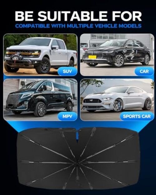 2025 Windshield Sun Shade Frame with Thickened Fast Medium (56"L x 32"W)