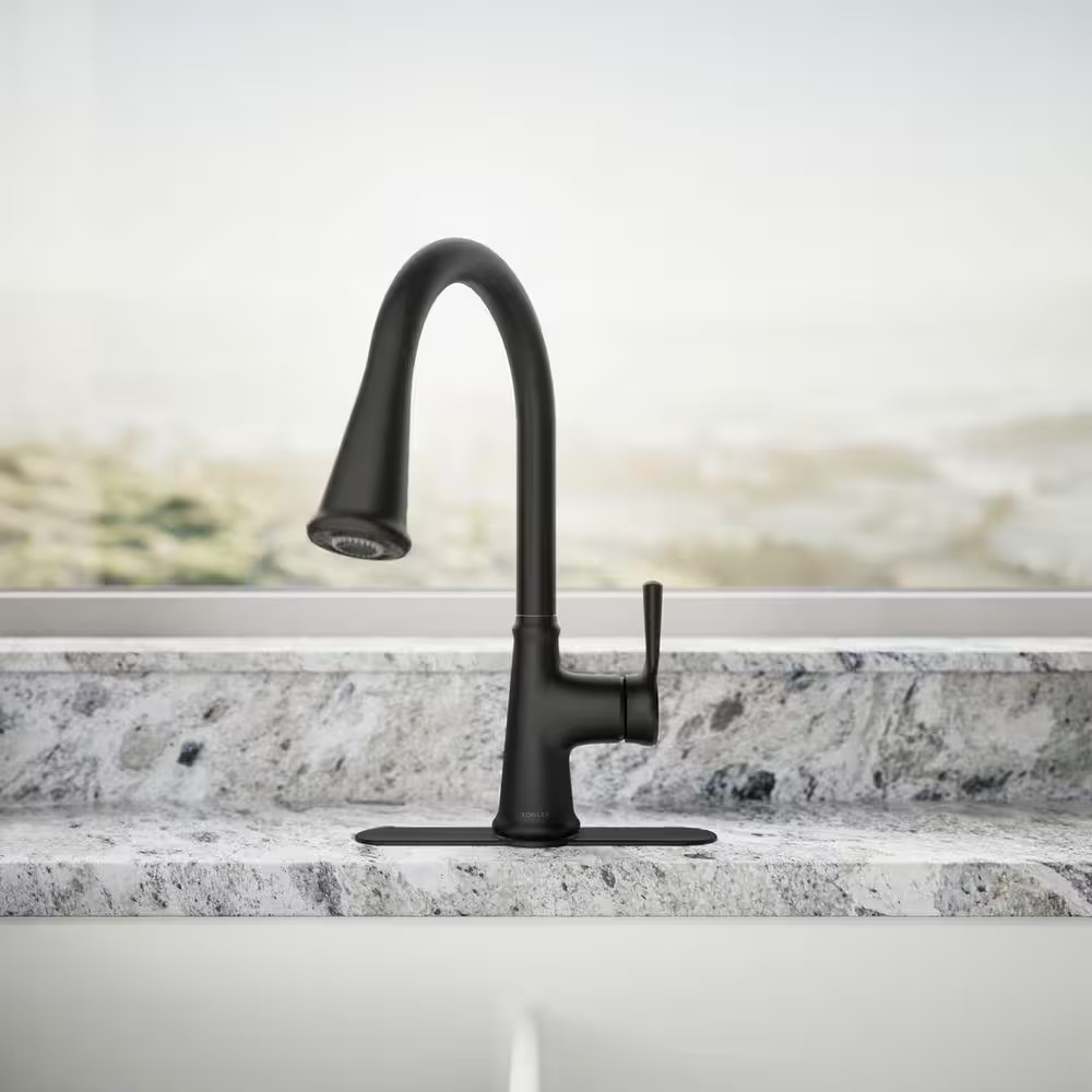 KOHLER Tyne Single-Handle Pull-Down Sprayer Kitchen Faucet in Matte Black