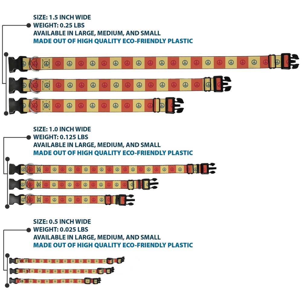 Plastic Clip Collar Peace Blocks Red/Yellow/Blue Medium 11-16.5"