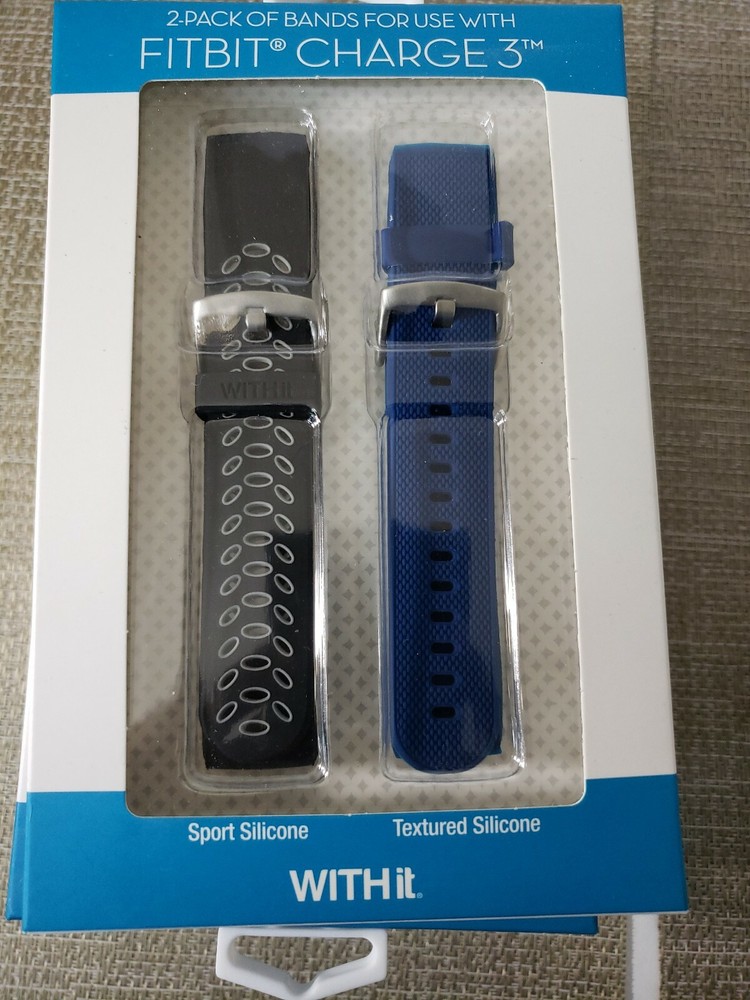 WITHit - 51572BBR Band Kit for Fitbit Charge 3 (2-Pack) - Black/Blue