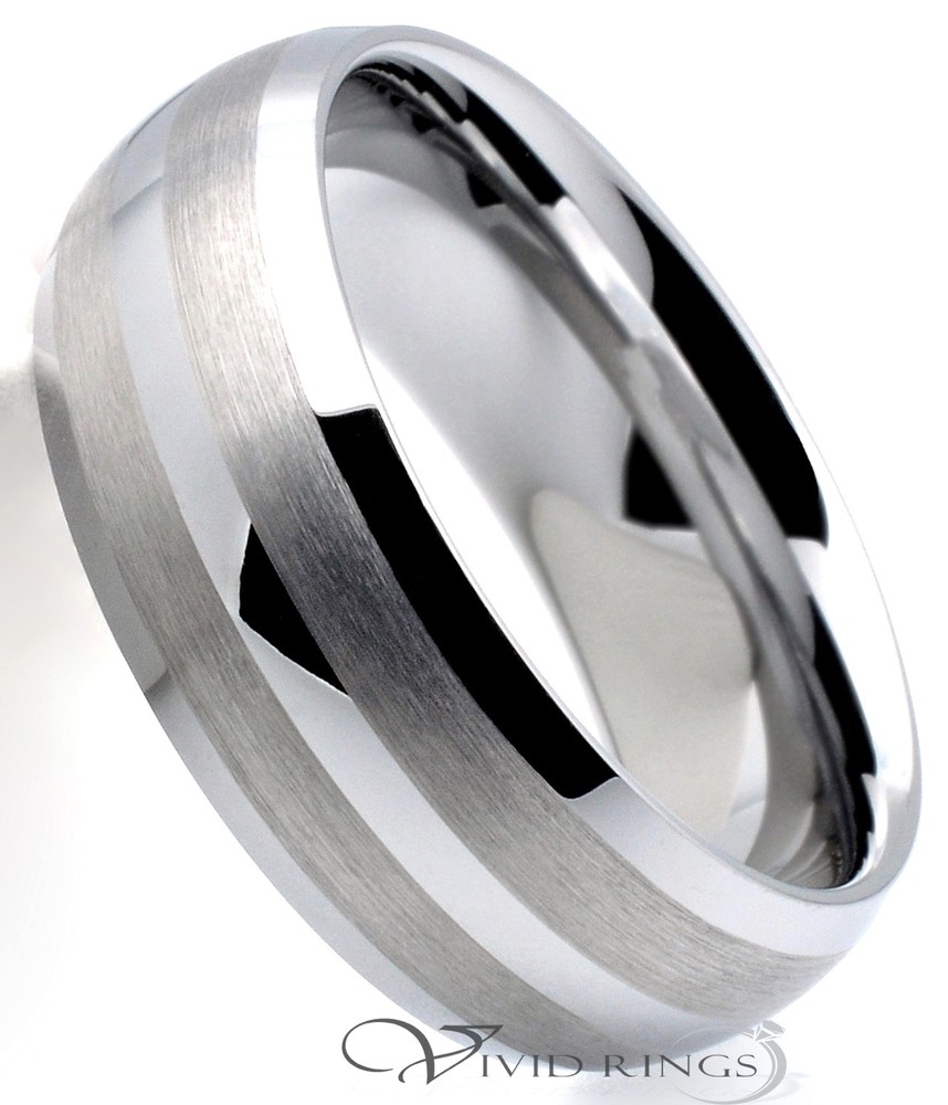Men Tungsten Dome Ring Brushed Stripes Band Size 7.5 to 14.5