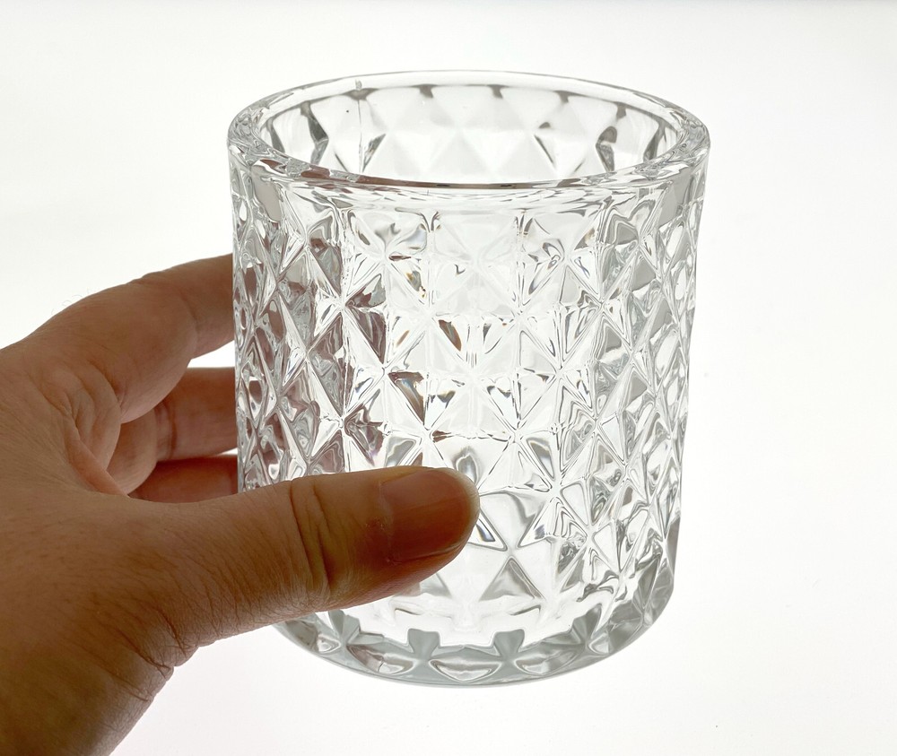 CalCastle Craft 16 oz Glass Cup with Ribbed Diamond Pattern