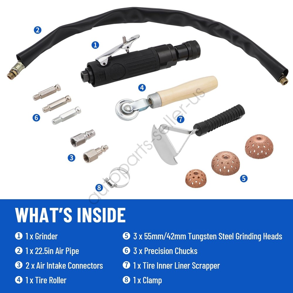 All-in-One Tire Repair Kit: 2500 RPM Buffer, Scraper, Roller & Buffing Wheel