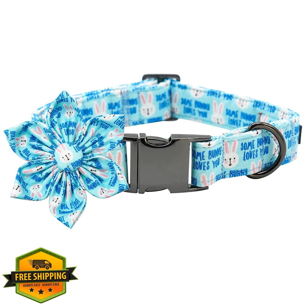 Dog Collar Easter Bunny Print Flower Adjustable Medium Small Large