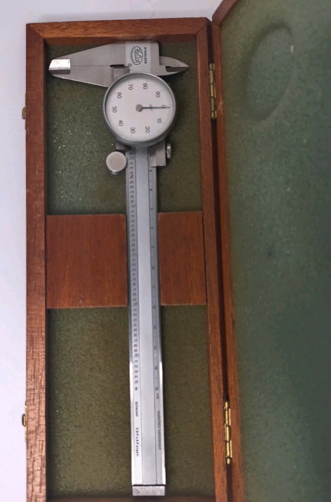 Helios Dial Caliper with Regular Jaws, Silver Face, 5" - VINTAGE - Germany