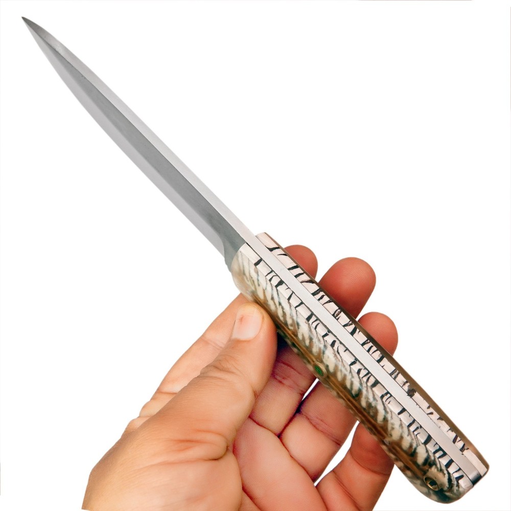 CUSTOM HANDMADE D2 KNIFE WITH PINE CONE HANDLE & PREMIMUM LEATHER SHEATH TC25
