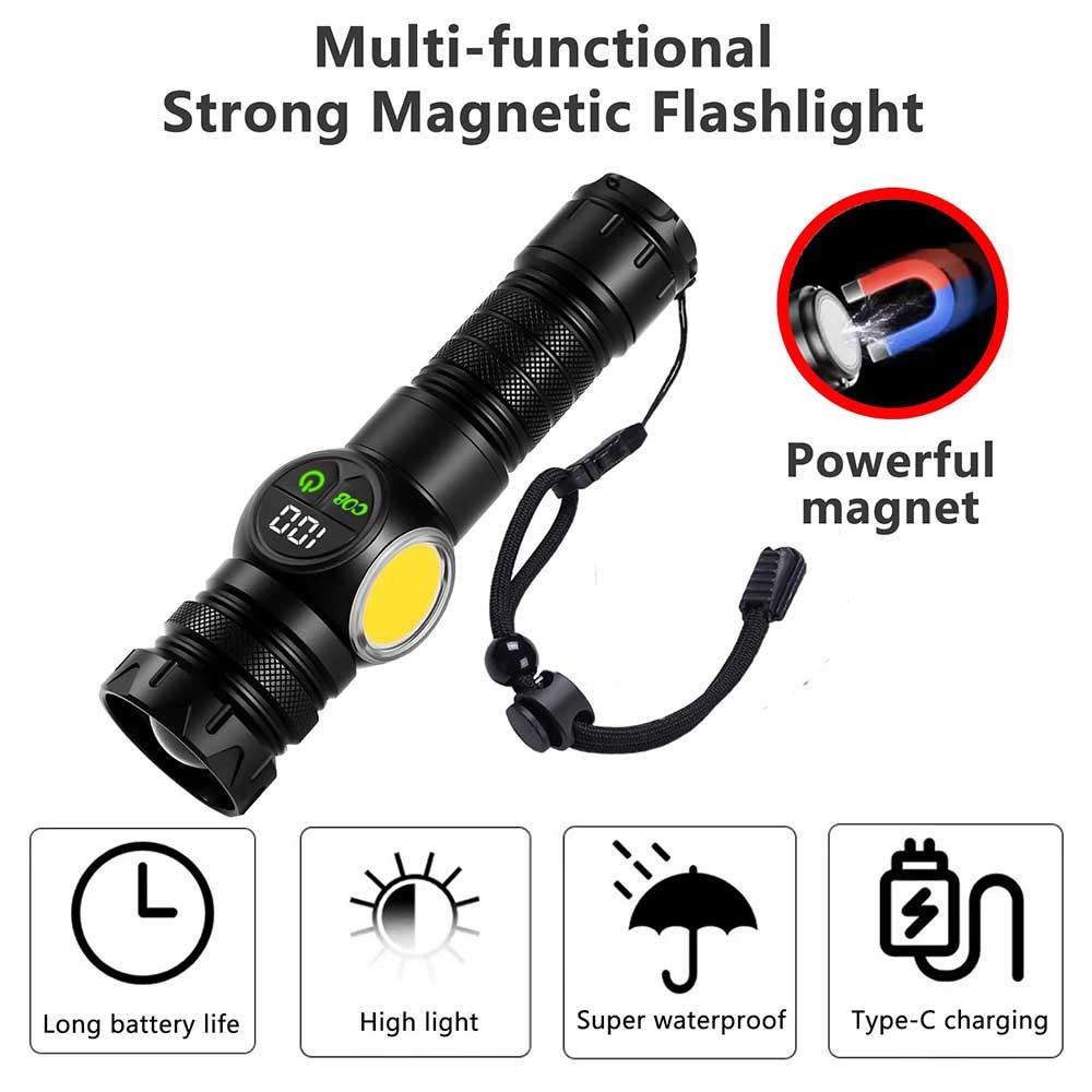 Laser White LED Flashlight Torch COB Yellow Red Camping Light Zoom USB Charging