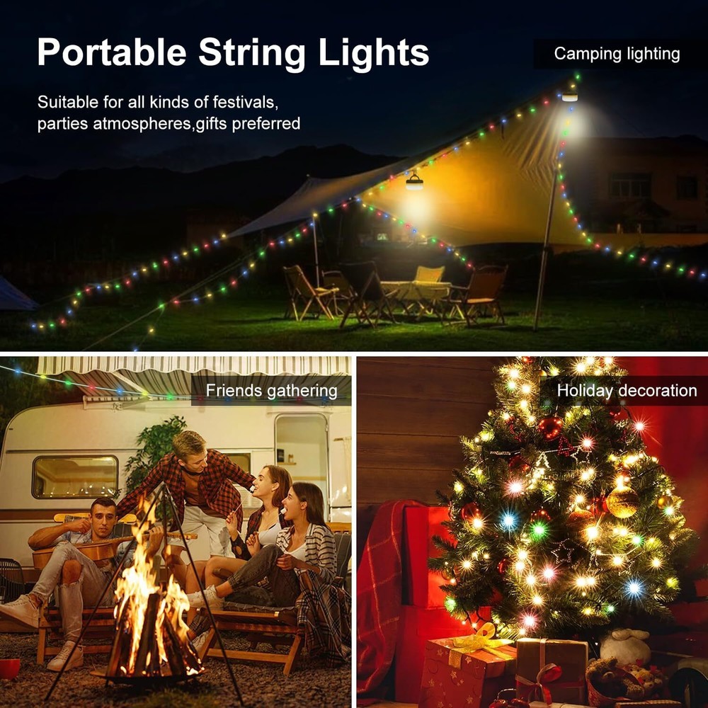 Portable LED Camping String Lights Lantern Waterproof USB Rechargeable Magnetic
